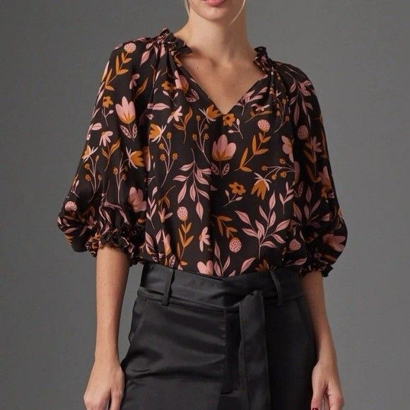 Gilner Farrar Ellie Blouse Boho Peasant Top Size Small Floral Ruffle Hem $228 - Picture 1 of 7